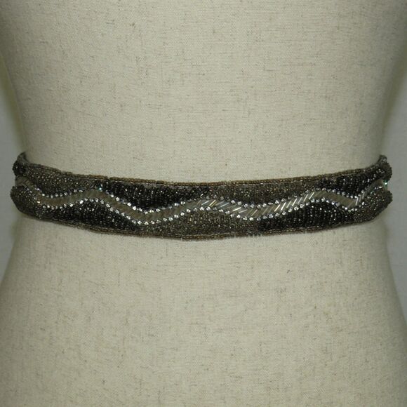 Women\'s Ornate Heavily Beaded Rhinestone Gray Suede Tie Belt One Size main image 15